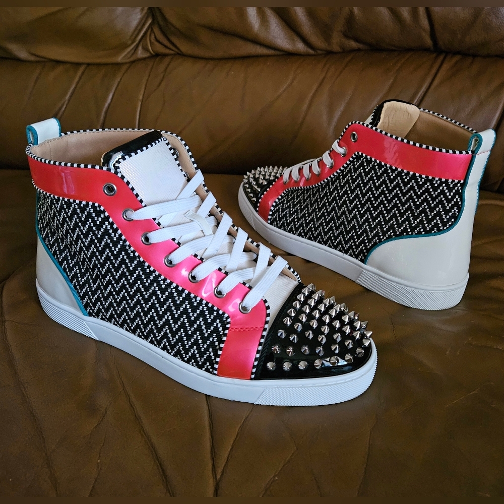 Men's Christian Louboutin Multicolor Spike-Studded Designer Shoes Size 10 US.